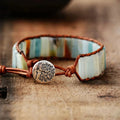 Natural Amazonite Stone & Leather Tree Of Life Bracelet